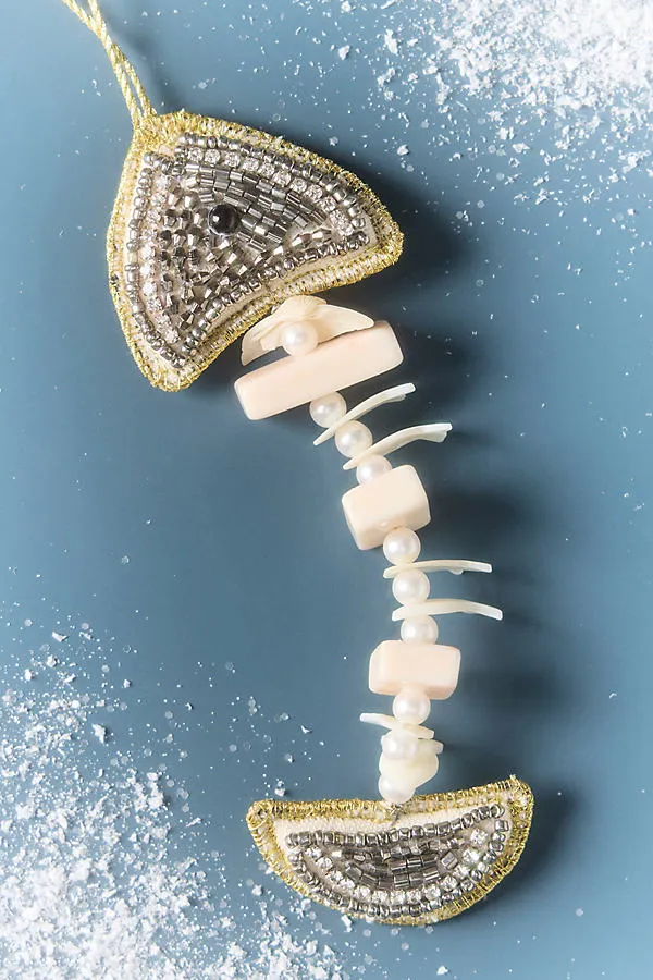 Beaded Hanging Fish Bone Ornament - Ivory, Plastic by Anthropologie