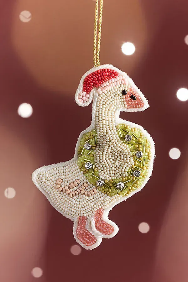 Beaded Icon Ornament - Green, Polyester by Anthropologie