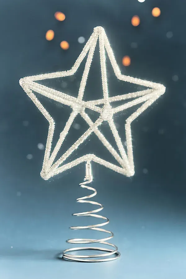 Beaded Star Tree Topper - Silver by Anthropologie