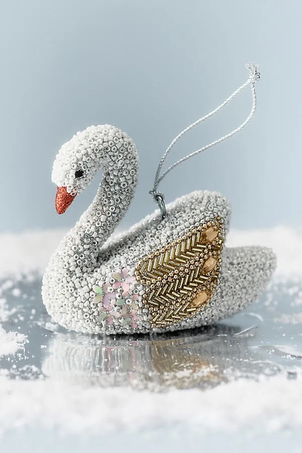 Beaded Swan Glass Ornament by Anthropologie