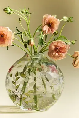 Bella Large Handpainted Floral Glass Vase by Anthropologie, image 2