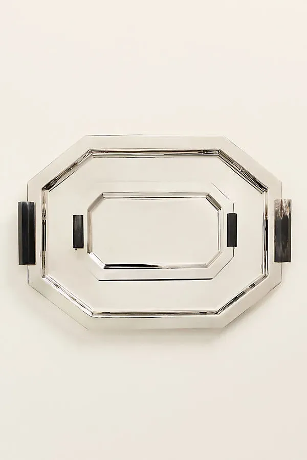 Belmont Horn Steel Decorative Tray - Silver by Anthropologie