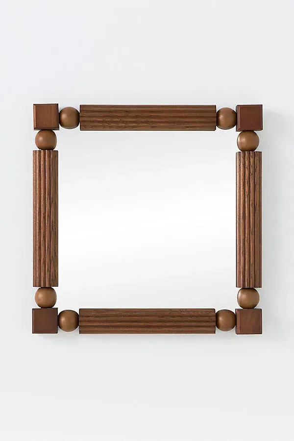 Benedicta Wood Bead Petite Square Wall Mirror - Brown product