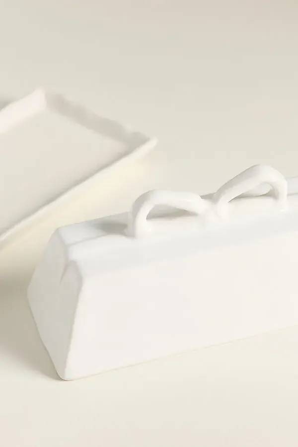 Benedita Bow Butter Dish - White, Ceramic Stoneware product