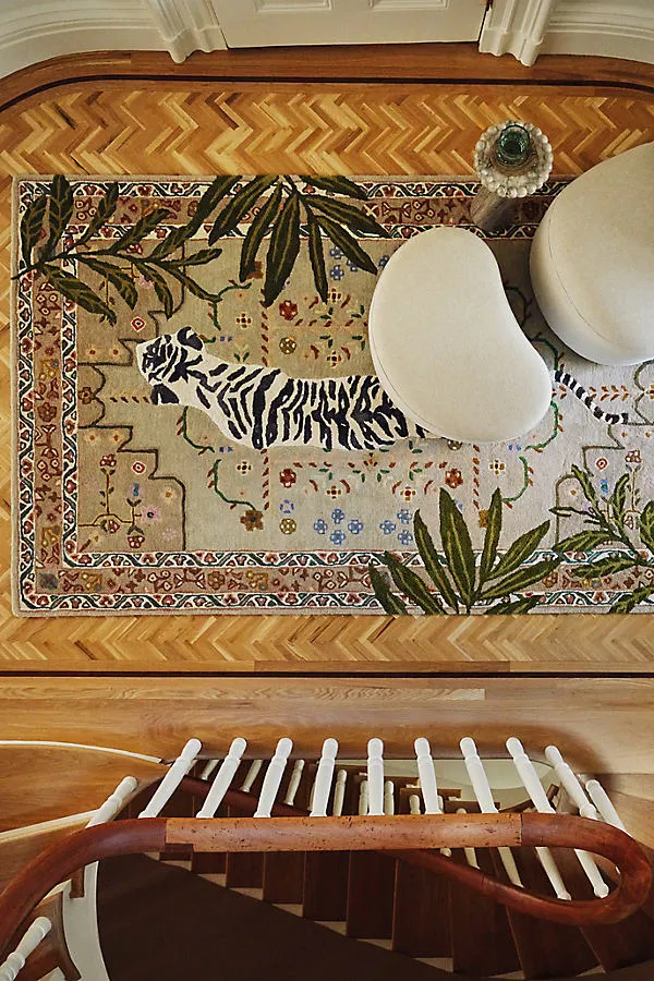 Bengal Tiger Hand Tufted Rug 3x5 - Beige, Wool Blend by Anthropologie