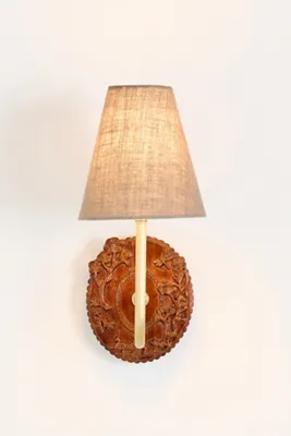 Bernadette Carved Wood Wall Sconce - Brown, Mango Wood product