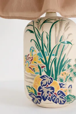 Bernadette Ceramic Carved Table Lamp with Skirted Shade - Green alternate view