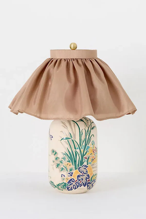 Bernadette Ceramic Carved Table Lamp with Skirted Shade - Green product