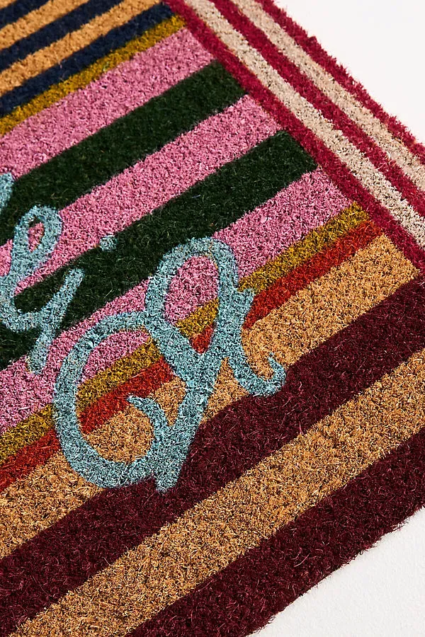 Bienvenue Striped Coir Printed Doormat - Natural product