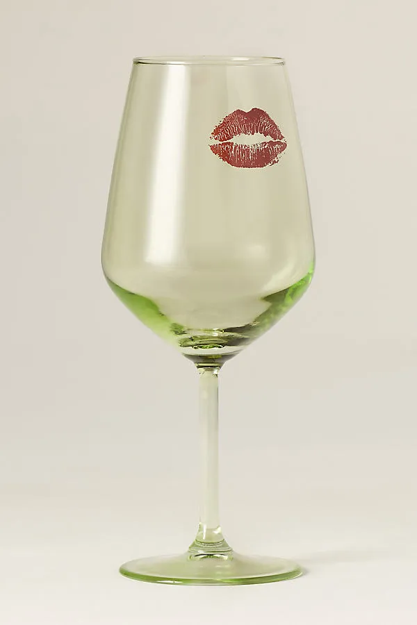 Bisous Wine Glass - Green, Glass by Anthropologie