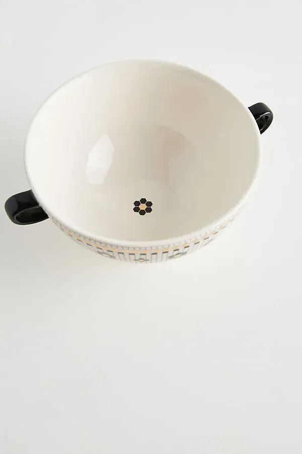 Bistro Tile 24k Gold Accent Stoneware Bowls Set of 4 - Black product