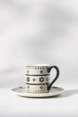 Bistro Tile Espresso Cup & Saucer - Stoneware, Gold by Anthropologie, alternate view
