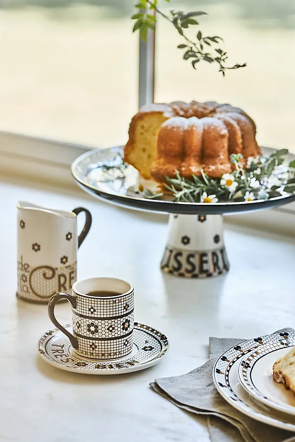 Bistro Tile Espresso Cup & Saucer - Stoneware, Gold by Anthropologie