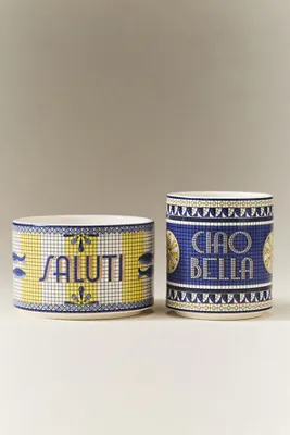 Bistro Tile Floral Saluti Italia Ceramic Candle - Yellow product