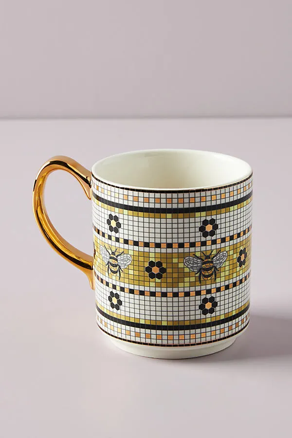 Bistro Tile Garden Accent Mug - Yellow, Stoneware by Anthropologie