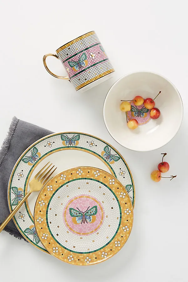 Bistro Tile Garden Dessert Plate - Pink, Stoneware by Anthropologie