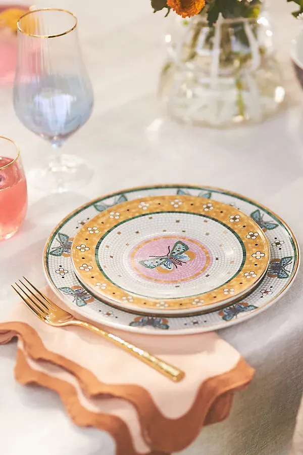 Bistro Tile Garden Edition Dessert Plate - Pink, Stoneware by Anthropologie