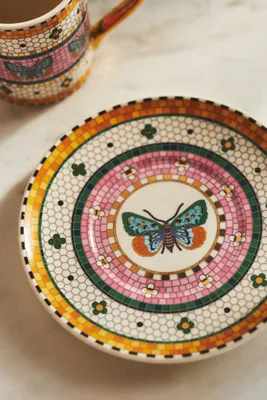 Bistro Tile Garden Espresso Cup & Saucer - Pink, Stoneware by Anthropologie, alternate view