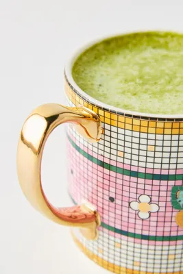 Bistro Tile Garden Mug 24k Gold Accent - Pink, Stoneware product