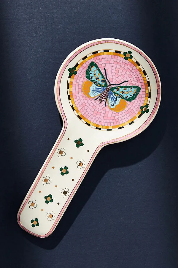 Bistro Tile Garden Spoon Rest - Pink, Stoneware by Anthropologie