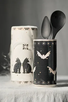 Bistro Tile Halloween Edition Large Stoneware Vase - White by Anthropologie, alternate view