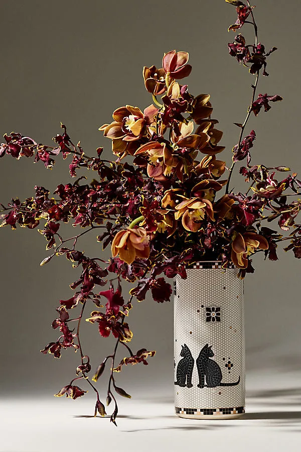 Bistro Tile Halloween Edition Large Stoneware Vase - White by Anthropologie