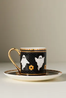 Bistro Tile Halloween Espresso Cup - White, Stoneware product