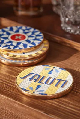 Bistro Tile Italia Coaster with 24k Gold Accent - Red, Stoneware product
