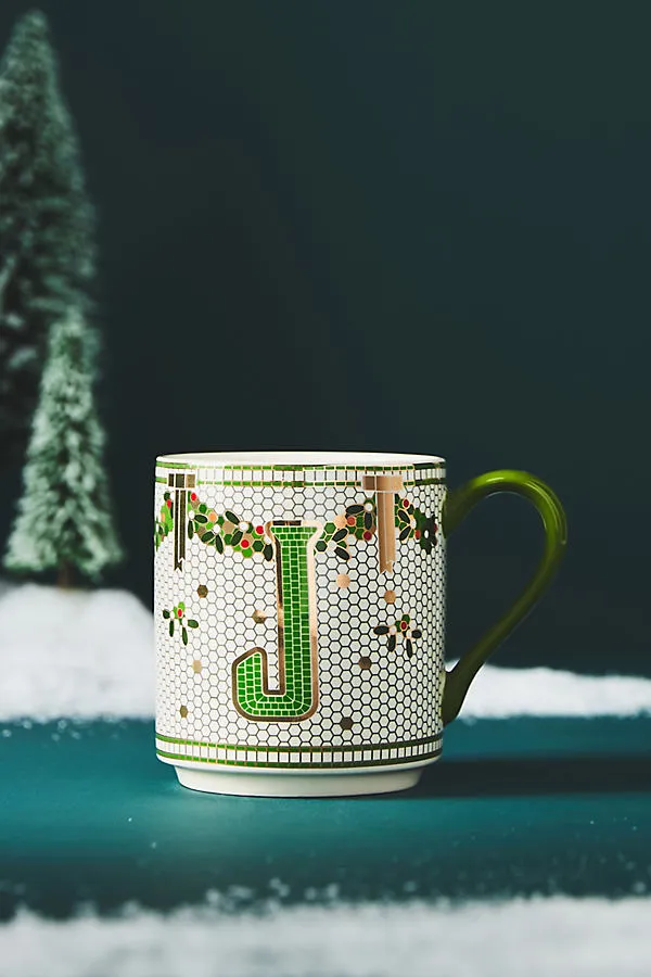 Bistro Tile Monogram Mug - Red, Green by Anthropologie