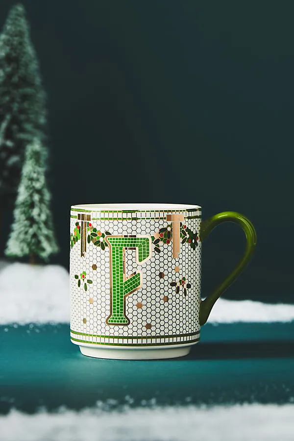 Bistro Tile Monogram Mug - Red, Green, Gold by Anthropologie