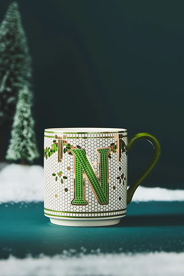 Bistro Tile Monogram Mug - Red, Green, Gold by Anthropologie