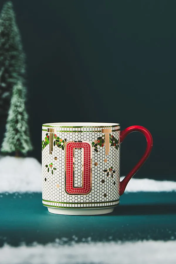 Bistro Tile Monogram Mug - Red, Green, Gold by Anthropologie