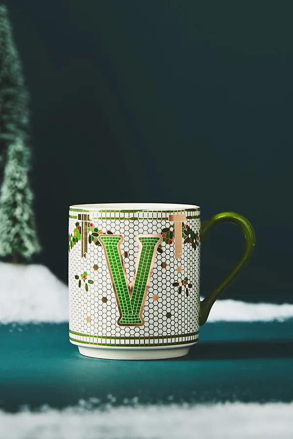 Bistro Tile Monogram Mug - Red, Green by Anthropologie