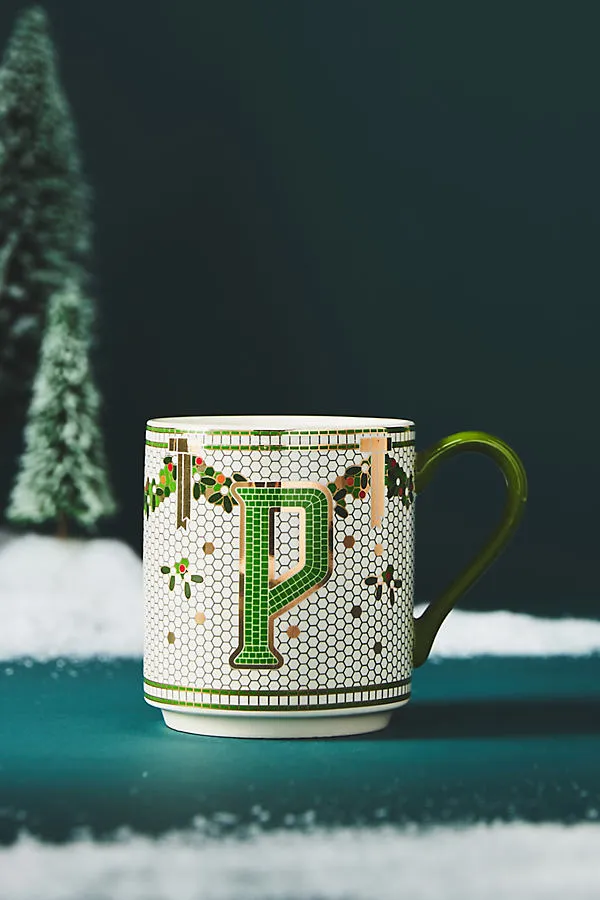 Bistro Tile Monogram Mug - Red, Green by Anthropologie