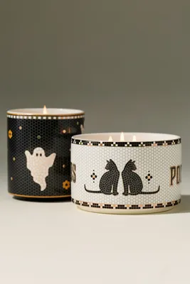 Bistro Tile Pumpkin Sweet Vanilla 24k Gold Accent Ceramic Candle - Black product