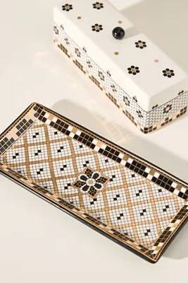 Bistro Tile Stoneware Butter Dish - Black by Anthropologie, alternate view