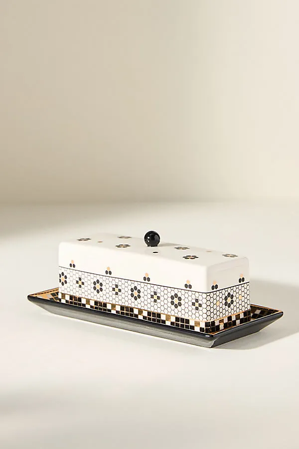 Bistro Tile Stoneware Butter Dish - Black by Anthropologie