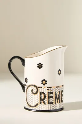 Bistro Tile Stoneware Creamer with 24k Gold Accent - Black product