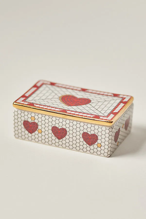 Bistro Valentine Tile Stoneware Trinket Box - Pink by Anthropologie