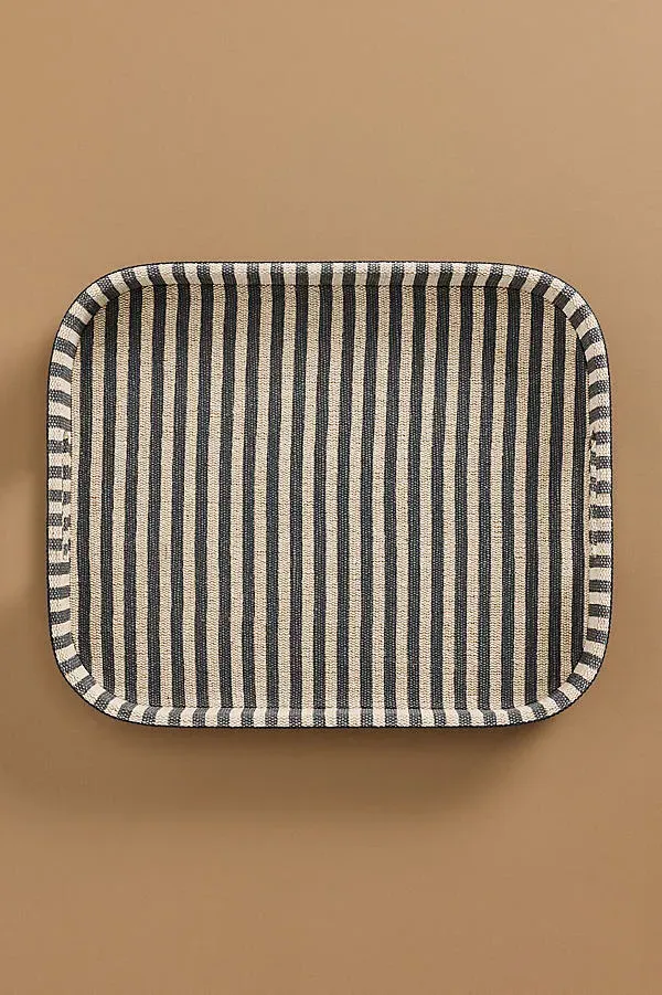 Blue Pheasant Striped Martello Decorative Tray - Cotton, Leather product