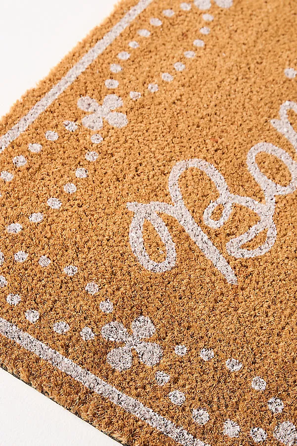 Bonjour Border Coir Printed Doormat - White alternate view
