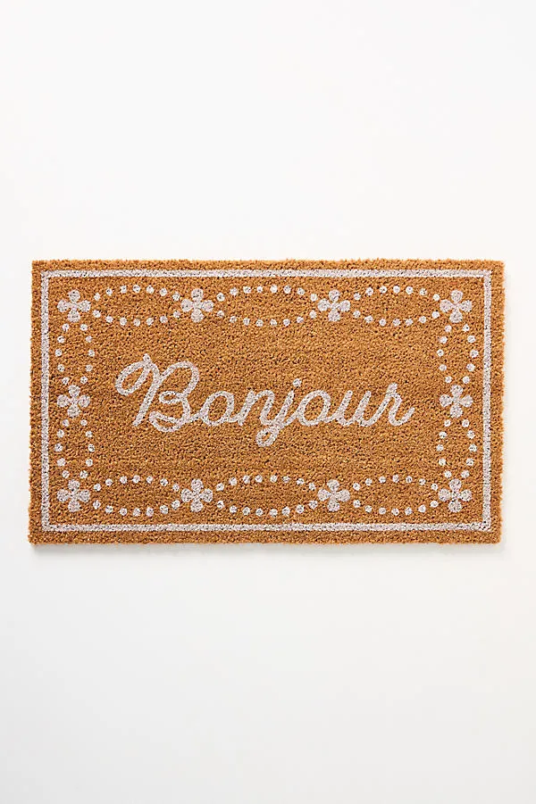 Bonjour Border Coir Printed Doormat - White product