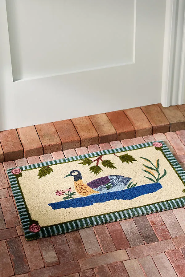 Bordered Duck Printed Coir Doormat - Blue product