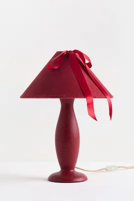 Bosette Bow Table Lamp - Red, Velvet & Wood by Anthropologie, alternate view