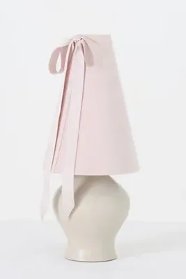 Bosette Bow Velvet and Wood Table Lamp - Beige by Anthropologie, image 2