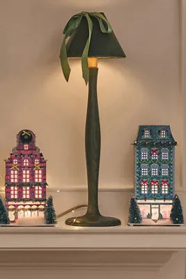 Bosette Bow Velvet and Wood Table Lamp - Green by Anthropologie, alternate view
