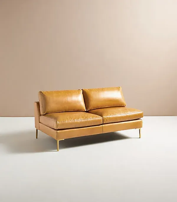 Bowen Modular Armless Sofa - Beige, Leather by Anthropologie