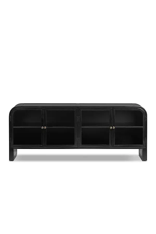 Breya Curved Iron Media Console - Black by Anthropologie