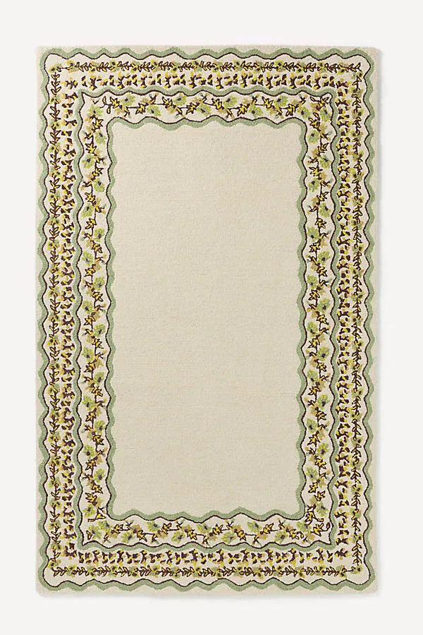 Bristol Flatwoven Floral Border Rug - White, Wool product