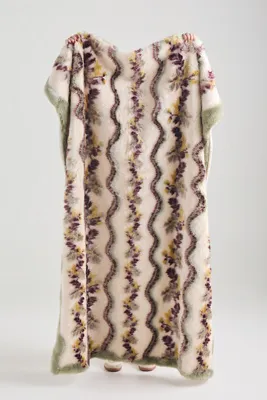 Bristol Jacquard Floral Faux Fur Throw - Green, Polyester by Anthropologie, alternate view